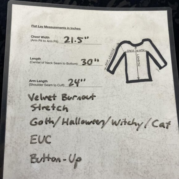 Velvet Burnout Button Up Shirt Womens Large Black Stretch Long Sleeve Witchy - Picture 5 of 14